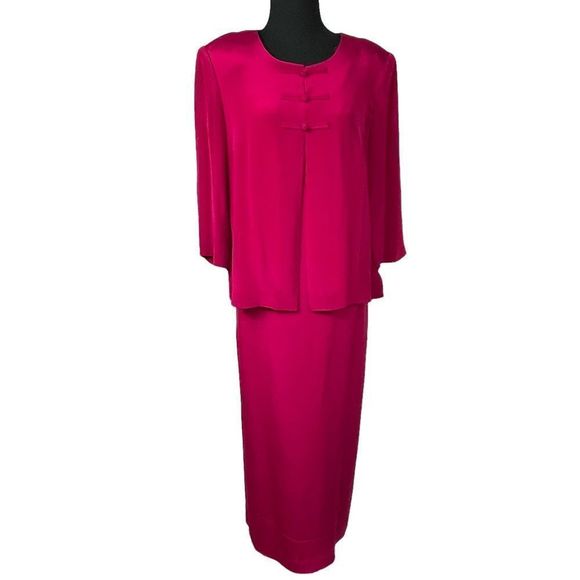 Talbots Pure Silk 2 Piece Wine Jacket and Sleeveless Sheath Maxi Dress S… - Picture 2 of 15